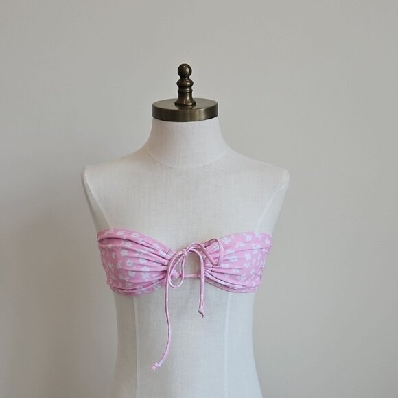Pink Floral Bandeau Tie Bikini Top - Picture 1 of 4